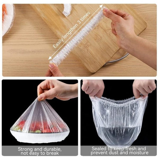 100 PCS Transparent Disposable Food Wrap Bags | Hygienic Bowl & Plate Covers for Kitchen Storage