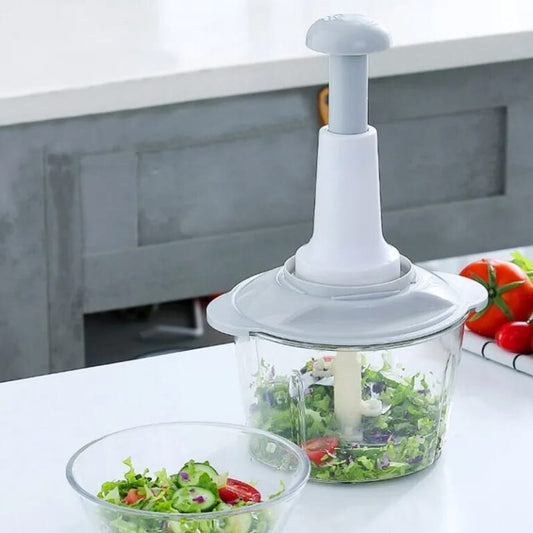 Manual Hand Press Food Chopper | 1.5L All-in-One Vegetable Cutter, Meat Grinder & Batter Mixer | Anti-Skid Base