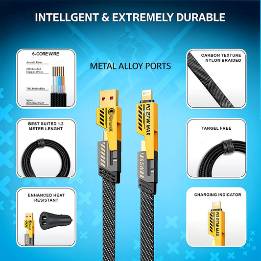 Universal 4-in-1 USB Cable | 65W Laptop & 27W Phone Fast Charge | Nylon Braided