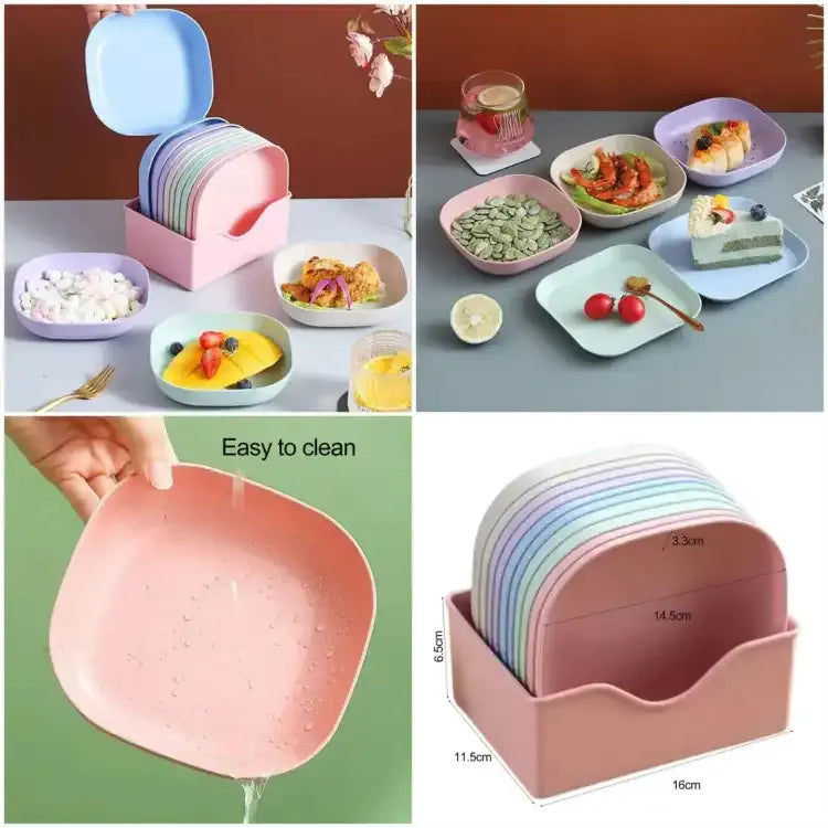 10-Pack Elliptical Spit Plates with Storage Stand | 6-Inch Multi-Use Mini Plates for Bones, Pits, Shells, Condiments & Snacks | Microwave & Dishwasher Safe
