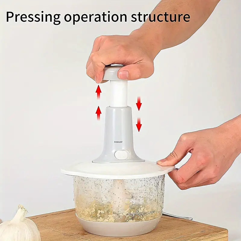 Manual Hand Press Food Chopper | 1.5L All-in-One Vegetable Cutter, Meat Grinder & Batter Mixer | Anti-Skid Base