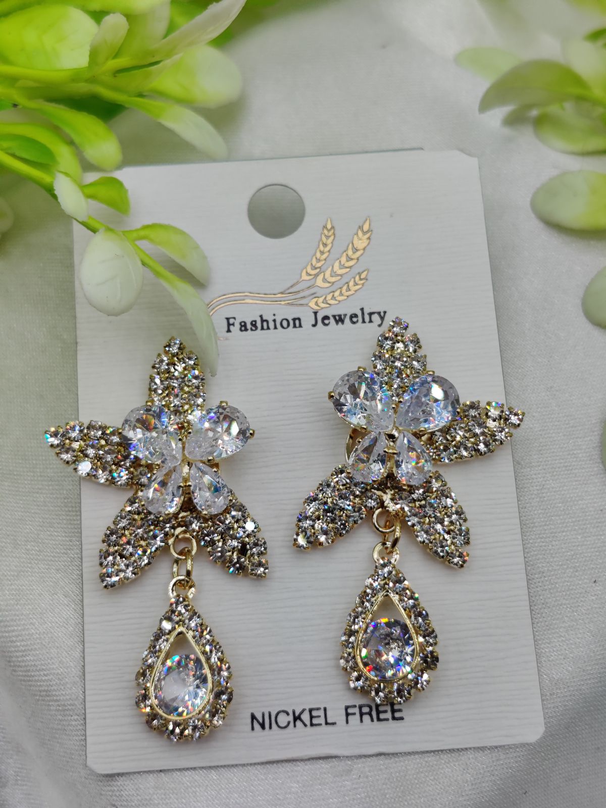 Stunning Crystal Floral Earrings with Teardrop Accent