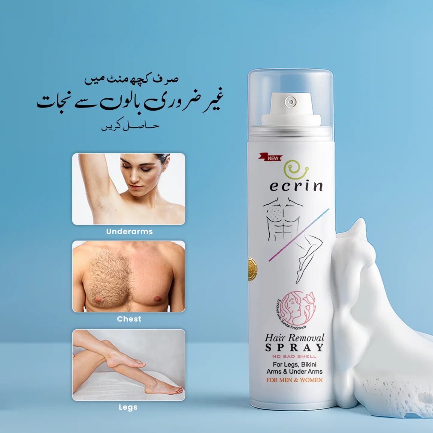Ecrin Hair Removal Foaming Spray (200ml) | For Women and Men (Unisex)