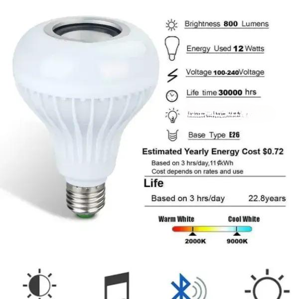 12W Wireless Bluetooth Speaker Bulb Lamp Colorful Changing Light Remote
