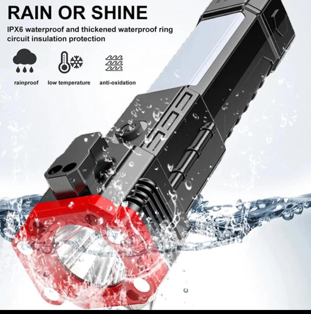 Multi-Function LED Tactical Flashlight with Power Bank & Safety Hammer