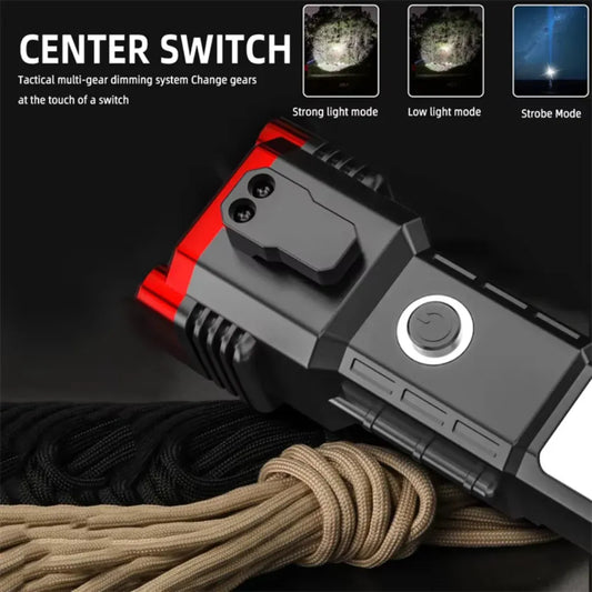 Multi-Function LED Tactical Flashlight with Power Bank & Safety Hammer