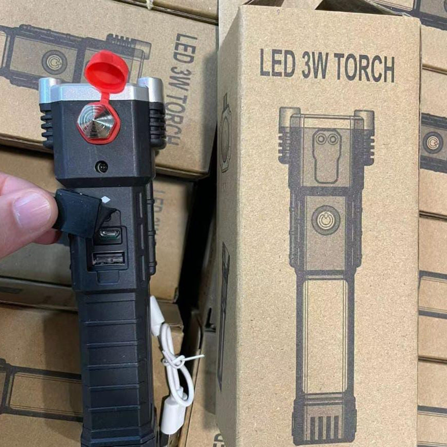 Multi-Function LED Tactical Flashlight with Power Bank & Safety Hammer