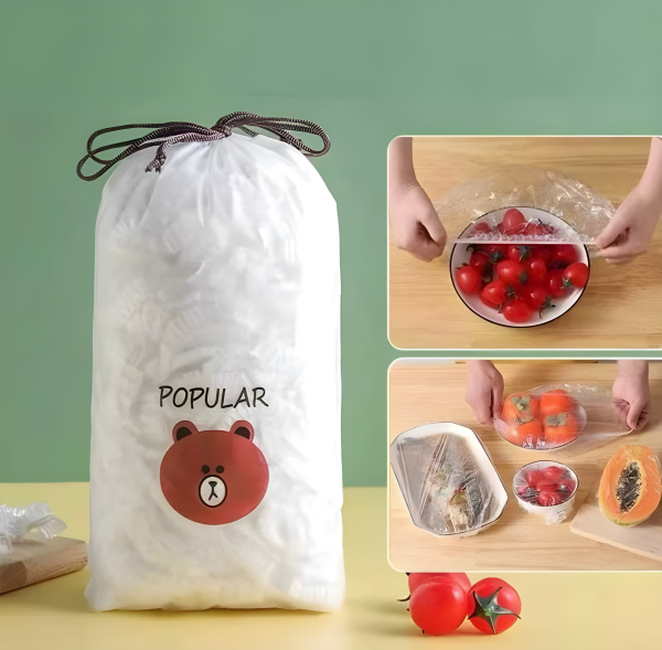 100 PCS Transparent Disposable Food Wrap Bags | Hygienic Bowl & Plate Covers for Kitchen Storage