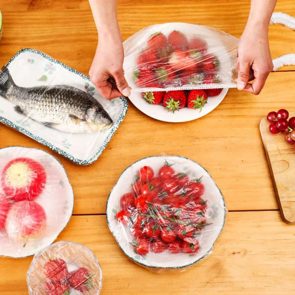 100 PCS Transparent Disposable Food Wrap Bags | Hygienic Bowl & Plate Covers for Kitchen Storage