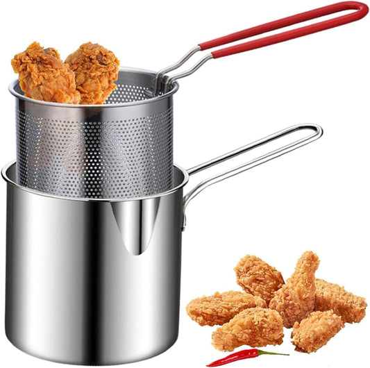 Heavy-Duty Stainless Steel Deep Fryer Pot 1200ml with Strainer