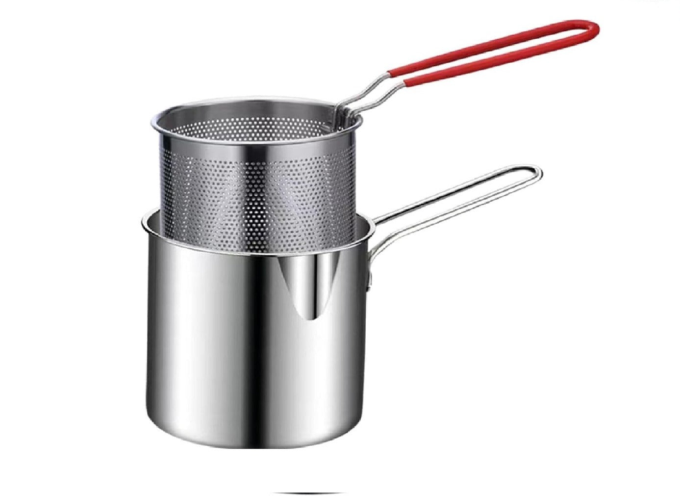 Heavy-Duty Stainless Steel Deep Fryer Pot 1200ml with Strainer