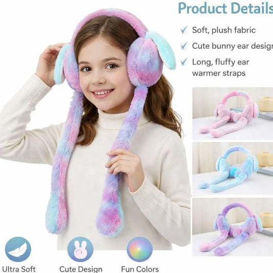 Rainbow Unicorn Bunny Ear Warmers – Soft Plush Moving Ears