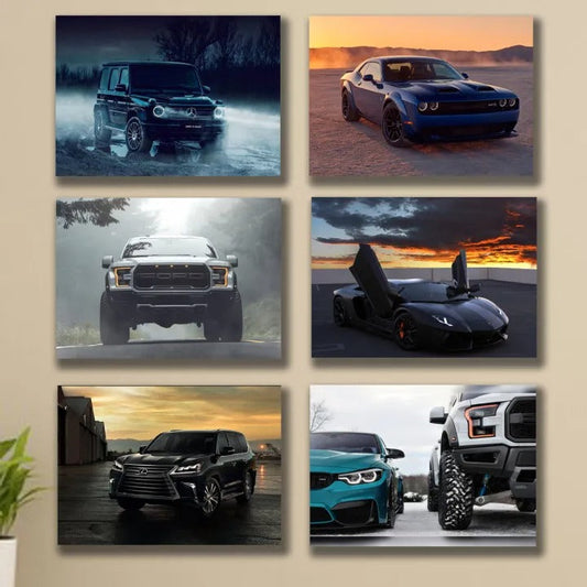 6 PC Luxury Cars Wall Decor Cardboard Phototiles (8x11)