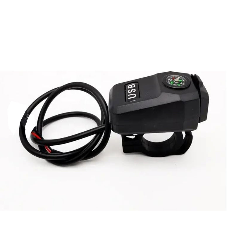 Motorcycle USB Charger 3.1A Fast Charge + Built-In Compass | All-Weather Handlebar Mount for E-Bikes & Motorbikes
