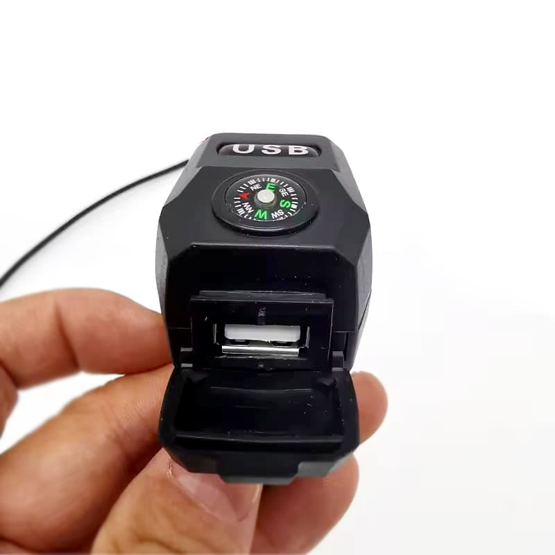Motorcycle USB Charger 3.1A Fast Charge + Built-In Compass | All-Weather Handlebar Mount for E-Bikes & Motorbikes