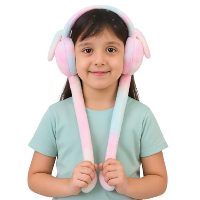Rainbow Unicorn Bunny Ear Warmers – Soft Plush Moving Ears