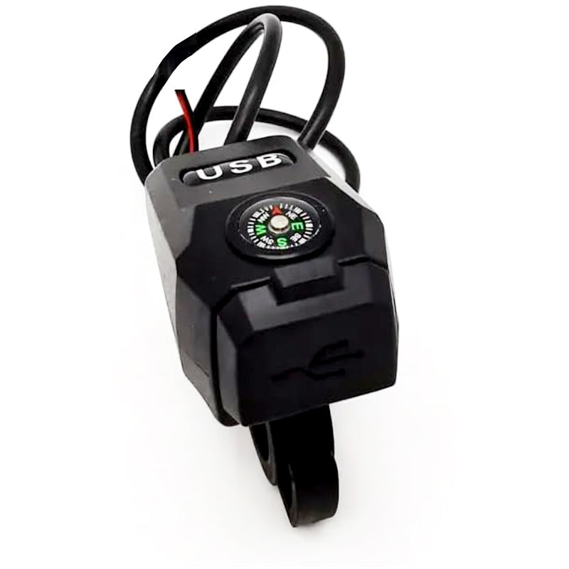 Motorcycle USB Charger 3.1A Fast Charge + Built-In Compass | All-Weather Handlebar Mount for E-Bikes & Motorbikes