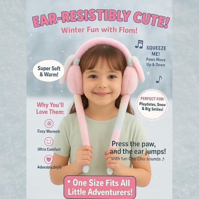 Rainbow Unicorn Bunny Ear Warmers – Soft Plush Moving Ears