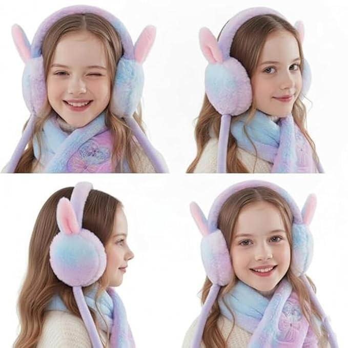 Rainbow Unicorn Bunny Ear Warmers – Soft Plush Moving Ears