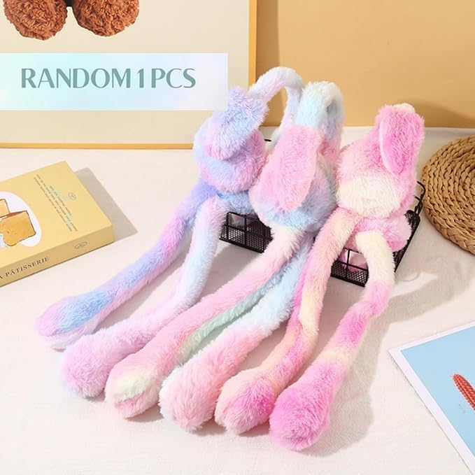 Rainbow Unicorn Bunny Ear Warmers – Soft Plush Moving Ears
