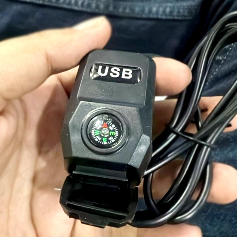 Motorcycle USB Charger 3.1A Fast Charge + Built-In Compass | All-Weather Handlebar Mount for E-Bikes & Motorbikes