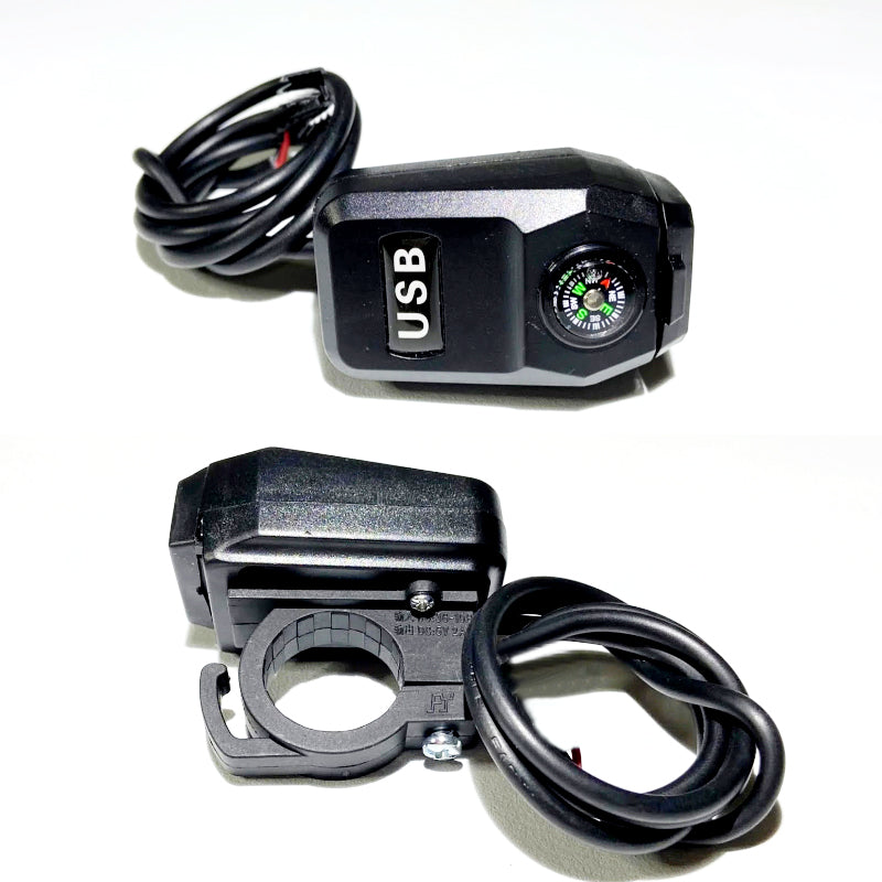 Motorcycle USB Charger 3.1A Fast Charge + Built-In Compass | All-Weather Handlebar Mount for E-Bikes & Motorbikes