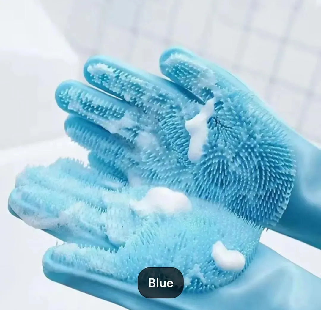 Reusable Rubber Dishwashing Gloves + Scrubber – All-in-One Household Cleaning Solution