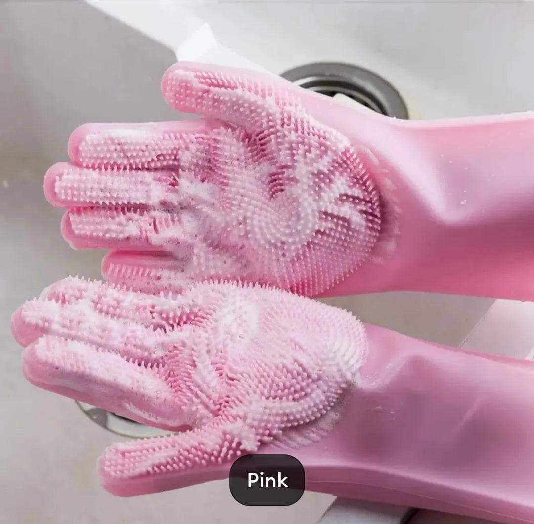 Reusable Rubber Dishwashing Gloves + Scrubber – All-in-One Household Cleaning Solution