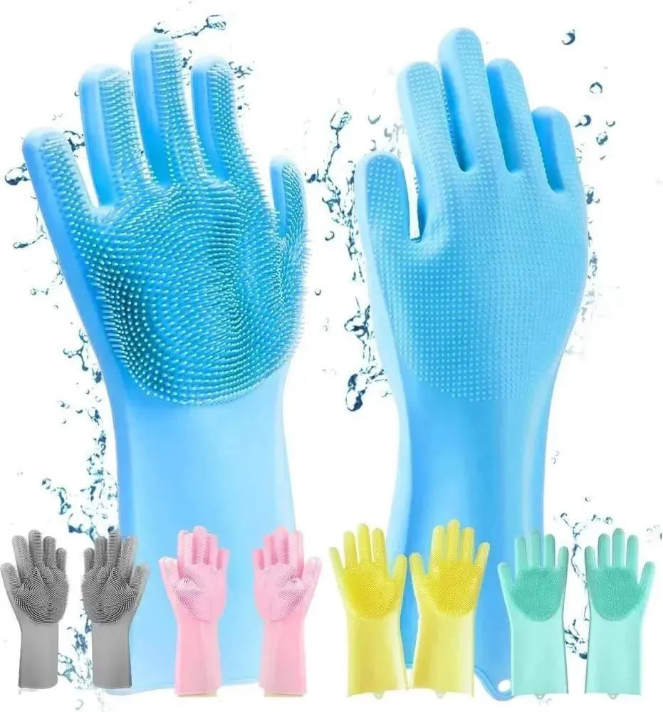 Reusable Rubber Dishwashing Gloves + Scrubber – All-in-One Household Cleaning Solution