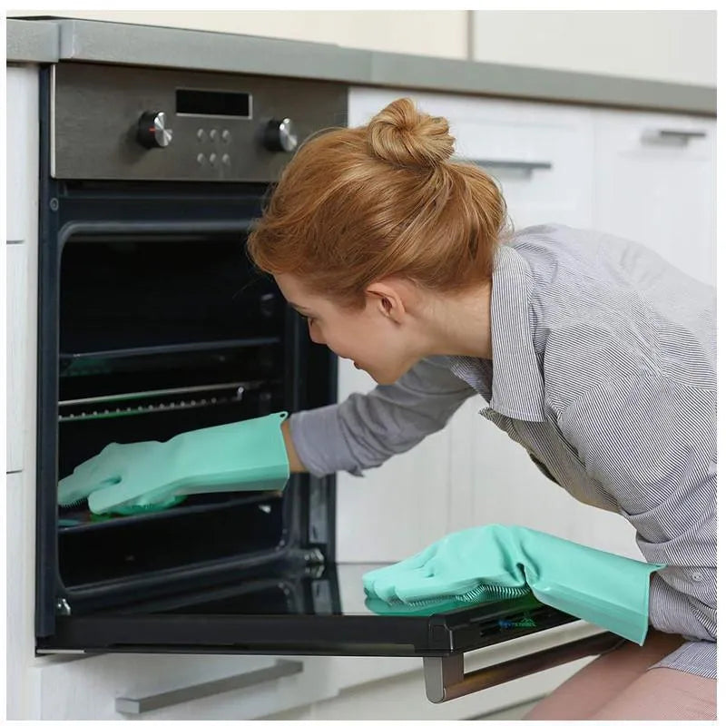Reusable Rubber Dishwashing Gloves + Scrubber – All-in-One Household Cleaning Solution