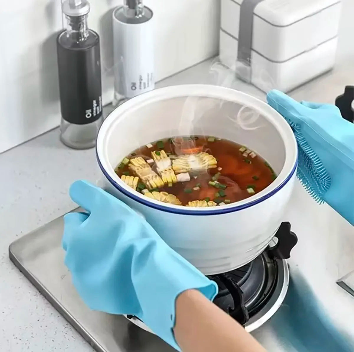 Reusable Rubber Dishwashing Gloves + Scrubber – All-in-One Household Cleaning Solution