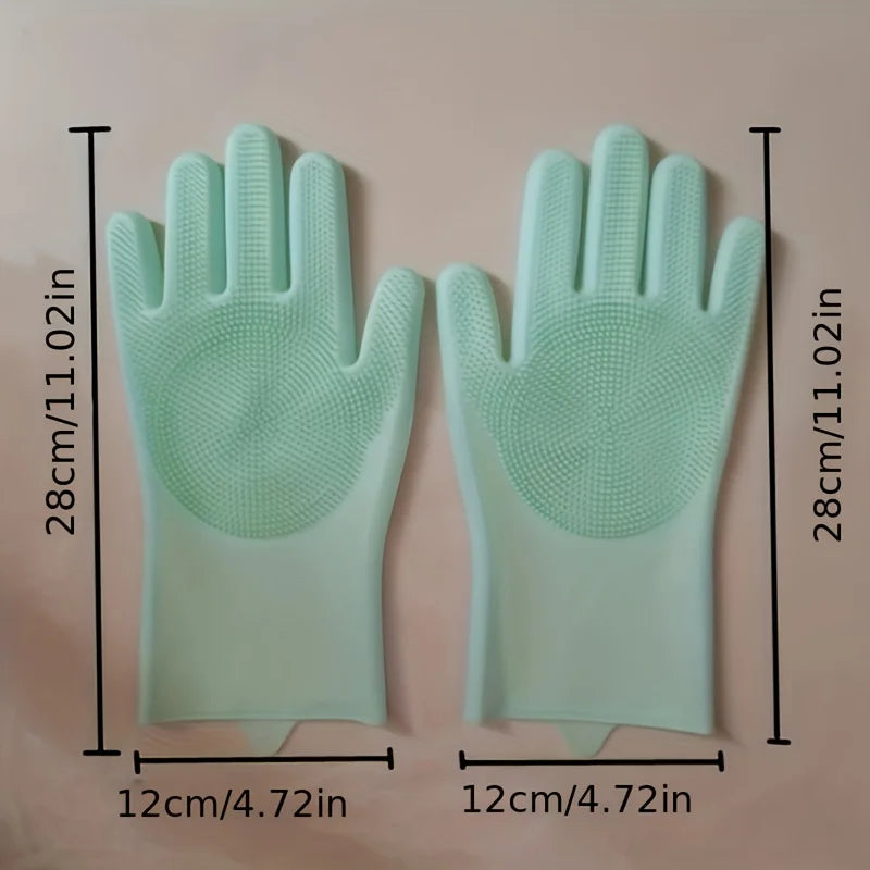 Reusable Rubber Dishwashing Gloves + Scrubber – All-in-One Household Cleaning Solution