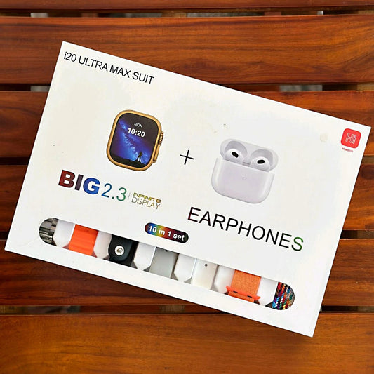 i20 Ultra Max Suit | 2.3" HD Smartwatch | 7 Straps | Wireless Earbuds
