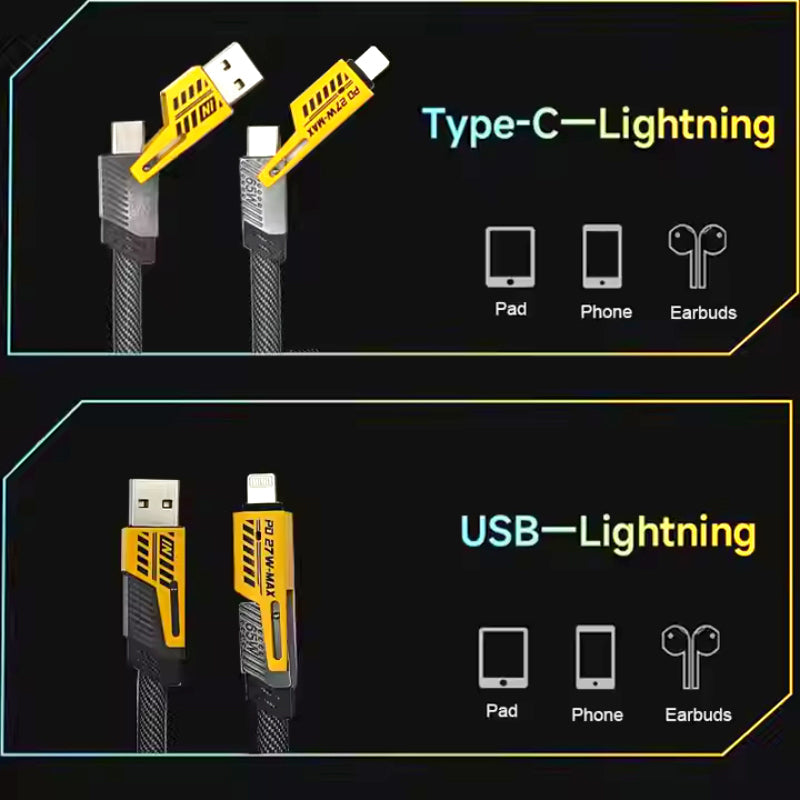 Universal 4-in-1 USB Cable | 65W Laptop & 27W Phone Fast Charge | Nylon Braided