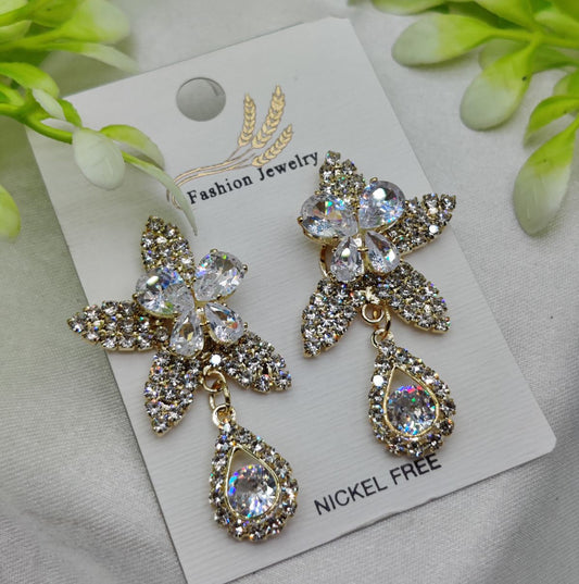 Stunning Crystal Floral Earrings with Teardrop Accent