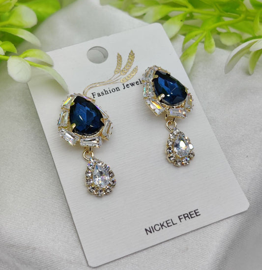 Royal Blue Drop Earrings with Crystal Accents