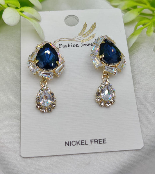 Royal Blue Drop Earrings with Crystal Accents