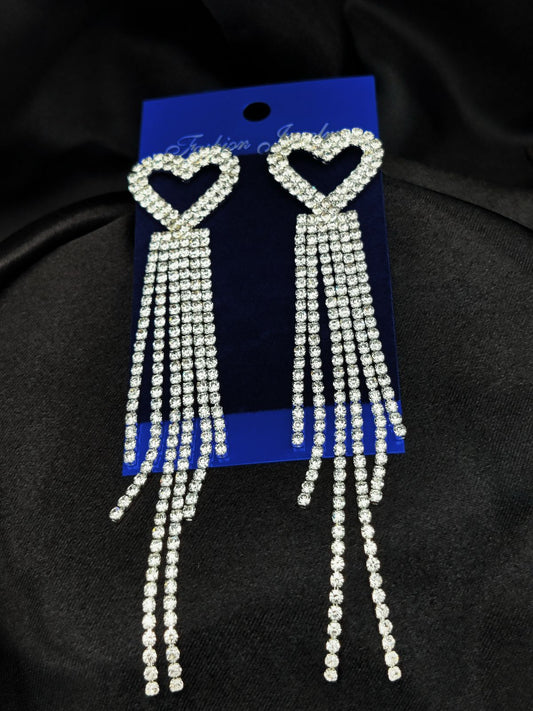Long Heart Fringe Earrings