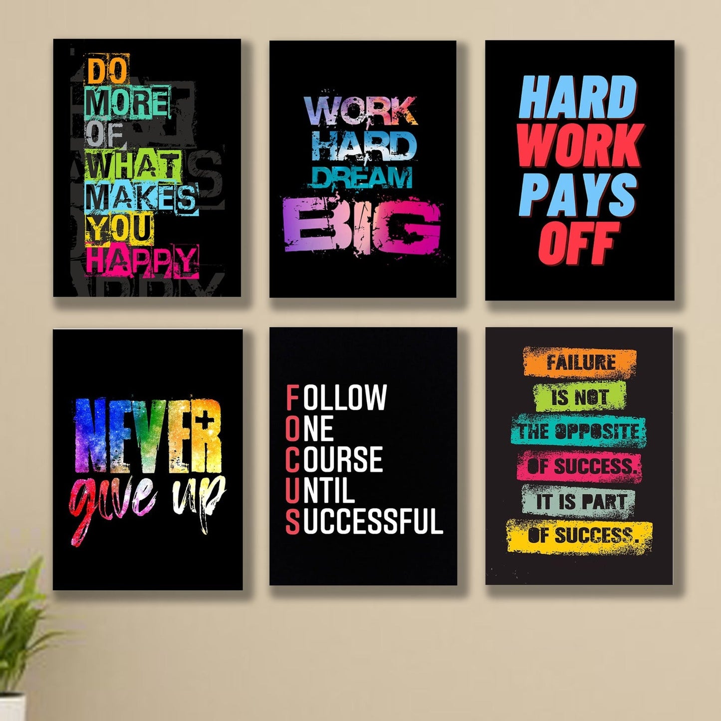 6 PC Motivational Wall Decor Cardboard Phototiles With Double Tape For Easy Back Sticking(8*11size)
