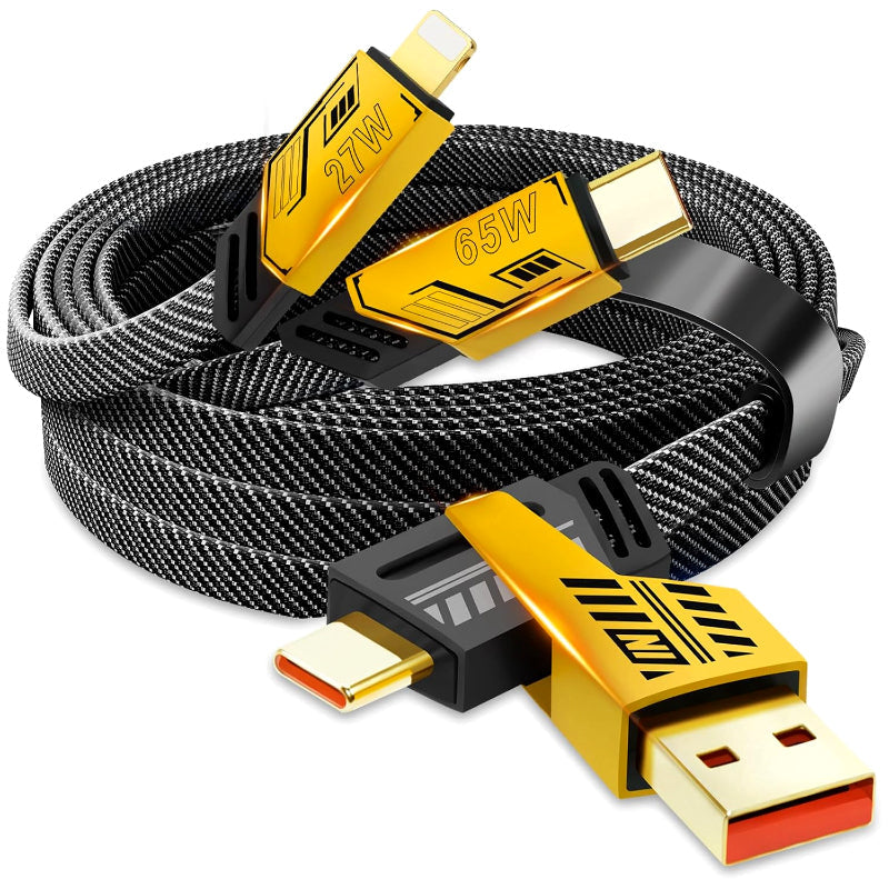 Universal 4-in-1 USB Cable | 65W Laptop & 27W Phone Fast Charge | Nylon Braided