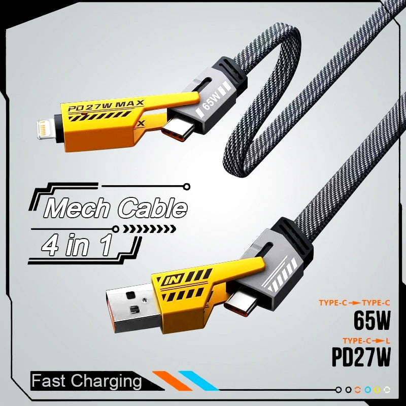 Universal 4-in-1 USB Cable | 65W Laptop & 27W Phone Fast Charge | Nylon Braided