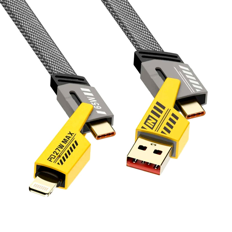 Universal 4-in-1 USB Cable | 65W Laptop & 27W Phone Fast Charge | Nylon Braided