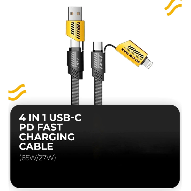 Universal 4-in-1 USB Cable | 65W Laptop & 27W Phone Fast Charge | Nylon Braided