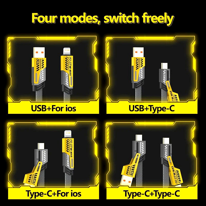 Universal 4-in-1 USB Cable | 65W Laptop & 27W Phone Fast Charge | Nylon Braided