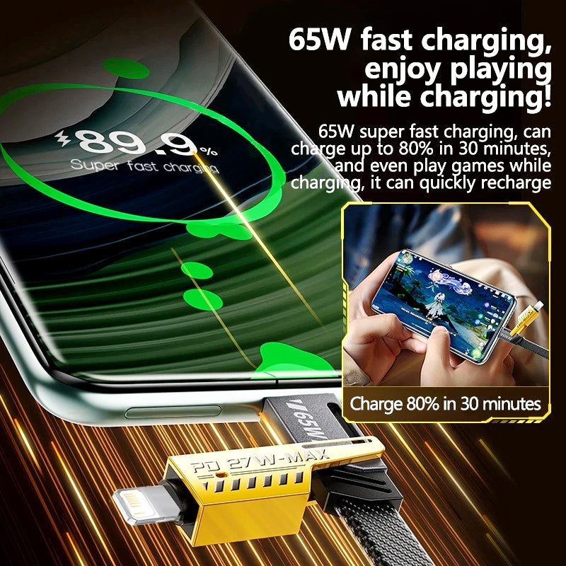 Universal 4-in-1 USB Cable | 65W Laptop & 27W Phone Fast Charge | Nylon Braided