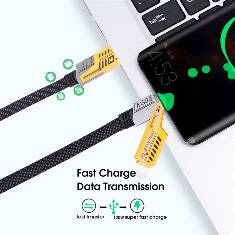 Universal 4-in-1 USB Cable | 65W Laptop & 27W Phone Fast Charge | Nylon Braided