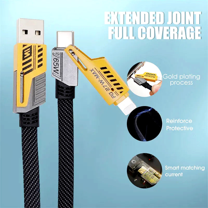 Universal 4-in-1 USB Cable | 65W Laptop & 27W Phone Fast Charge | Nylon Braided