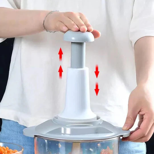 Manual Hand Press Food Chopper | 1.5L All-in-One Vegetable Cutter, Meat Grinder & Batter Mixer | Anti-Skid Base