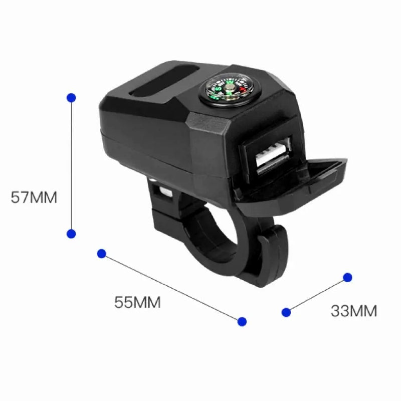 Motorcycle USB Charger 3.1A Fast Charge + Built-In Compass | All-Weather Handlebar Mount for E-Bikes & Motorbikes