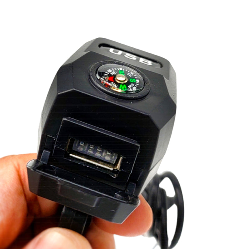 Motorcycle USB Charger 3.1A Fast Charge + Built-In Compass | All-Weather Handlebar Mount for E-Bikes & Motorbikes